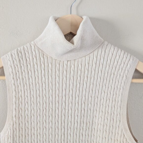Vintage Wainscott Sleeveless Cable Knit Turtleneck Sweater Vest in Beige - M - Picture 2 of 6